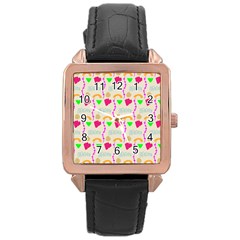 Geometric Shape Pattern Shapes Rose Gold Leather Watch 