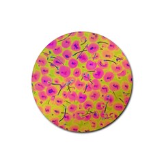 Cherries Fruit Food Neon Texture Fluorescent Rubber Coaster (round) by Wegoenart