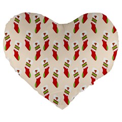 Christmas-background-christmas-stockings Large 19  Premium Heart Shape Cushions by nateshop