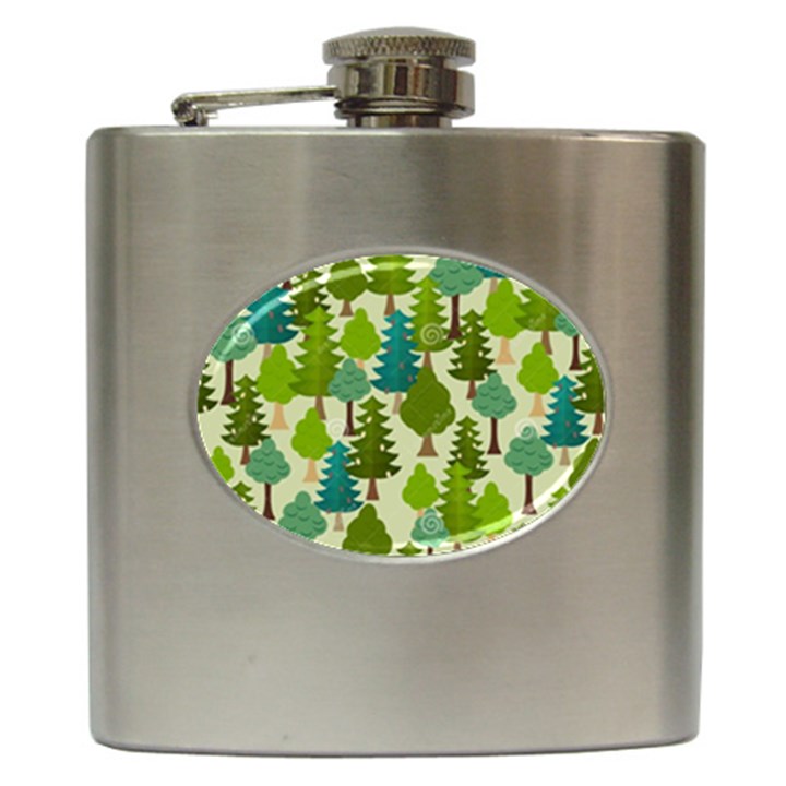 Seamless-forest-pattern-cartoon-tree Hip Flask (6 oz)