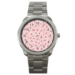 Grid Pattern Red Background Sport Metal Watch by Ravend