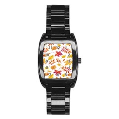 Watercolor-autumn-leaves-pattern-vector Stainless Steel Barrel Watch by nateshop