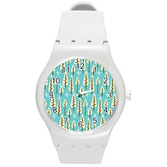 Vector-white-cartoon-trees-pattern Round Plastic Sport Watch (m) by nateshop