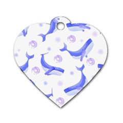 Whale Fish Sea Pattern Mammal Ocean Dog Tag Heart (one Side) by Ravend