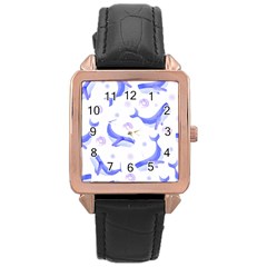 Whale Fish Sea Pattern Mammal Ocean Rose Gold Leather Watch 