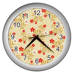 Illustration Pattern Flower Floral Wall Clock (silver)