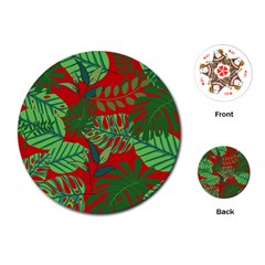 Leaves Pattern Red Green Nature Playing Cards Single Design (round) by Wegoenart