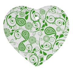 Paisley Floral Green Background Heart Ornament (two Sides) by Wegoenart