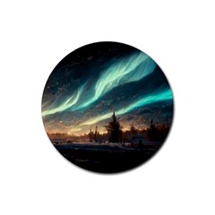 Northern Light North Sky Night Rubber Coaster (round)