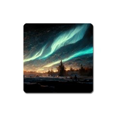 Northern Light North Sky Night Square Magnet by Ravend