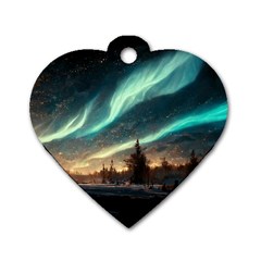 Northern Light North Sky Night Dog Tag Heart (two Sides)