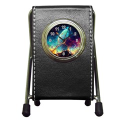 Abstract Galactic Wallpaper Pen Holder Desk Clock