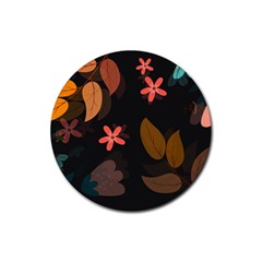 Flower Leaves Background Floral Rubber Round Coaster (4 Pack)