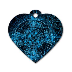 Network Circuit Board Trace Dog Tag Heart (two Sides)