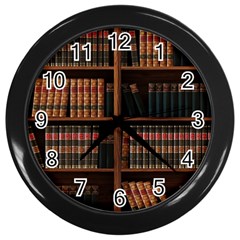 Book Bookshelf Bookcase Library Wall Clock (black)