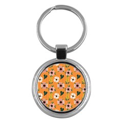 Flower White Pattern Floral Key Chain (round)