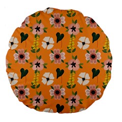 Flower White Pattern Floral Large 18  Premium Flano Round Cushions by Ravend