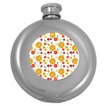 Illustration Pizza Background Vegetable Round Hip Flask (5 oz) Front