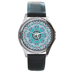 Blue Shades Mandala   Round Metal Watch by ConteMonfrey