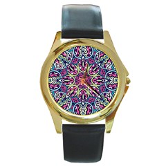 Cold Colors Mandala   Round Gold Metal Watch by ConteMonfrey