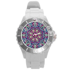 Cold Colors Mandala   Round Plastic Sport Watch (l)