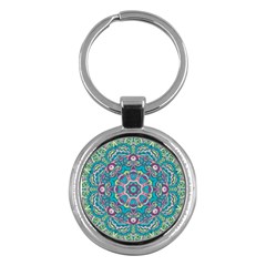 Green, Blue And Pink Mandala  Key Chain (round) by ConteMonfrey