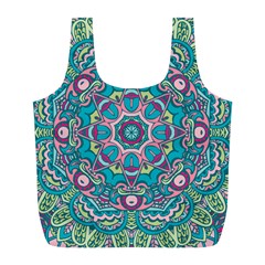 Green, Blue And Pink Mandala  Full Print Recycle Bag (l) by ConteMonfrey