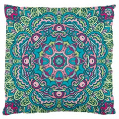 Green, Blue And Pink Mandala  Large Flano Cushion Case (two Sides) by ConteMonfrey