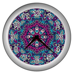 Purple, Blue And Pink Eyes Wall Clock (Silver)