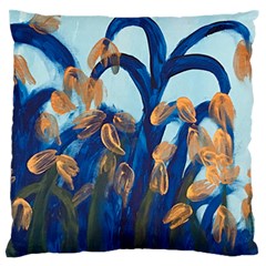 Golden Blue Tulips Large Flano Cushion Case (two Sides) by RobbyArt