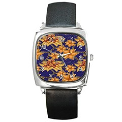 Seamless-pattern Floral Batik-vector Square Metal Watch