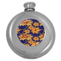 Seamless-pattern Floral Batik-vector Round Hip Flask (5 oz)