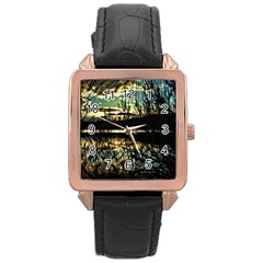 Forest Sunset Dusk Reflection Rose Gold Leather Watch  by Wegoenart