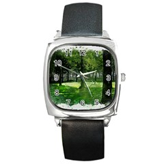 Beeches Trees Tree Lawn Forest Nature Square Metal Watch by Wegoenart