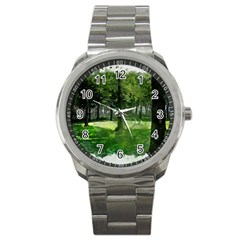 Beeches Trees Tree Lawn Forest Nature Sport Metal Watch by Wegoenart