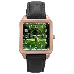 Beeches Trees Tree Lawn Forest Nature Rose Gold Leather Watch 