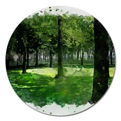 Beeches Trees Tree Lawn Forest Nature Magnet 5  (round) by Wegoenart