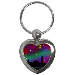 Illustration Clock Asteroid Comet Galaxy Key Chain (heart) by Wegoenart