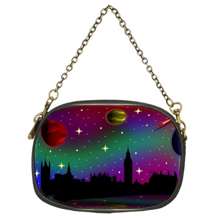 Illustration Clock Asteroid Comet Galaxy Chain Purse (One Side)