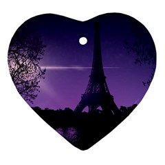 Eiffel Tower Paris-nigh Silhouette Heart Ornament (two Sides) by Wegoenart