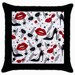 Red Lips Black Heels Pattern Throw Pillow Case (black) by Jancukart