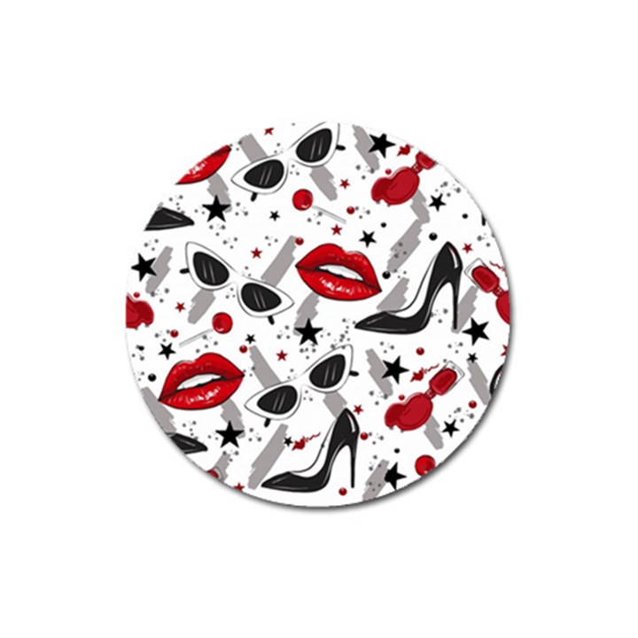 Red Lips Black Heels Pattern Magnet 3  (Round)
