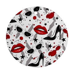 Red Lips Black Heels Pattern Round Ornament (two Sides) by Jancukart