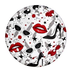 Red Lips Black Heels Pattern Ornament (round Filigree) by Jancukart