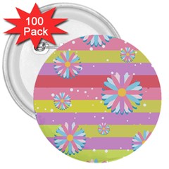 Flowers-024 3  Buttons (100 Pack) 