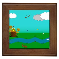 Frog Log Stream River Wallpaper Framed Tile