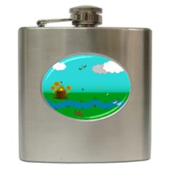 Frog Log Stream River Wallpaper Hip Flask (6 Oz) by Ravend