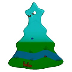 Frog Log Stream River Wallpaper Christmas Tree Ornament (two Sides)