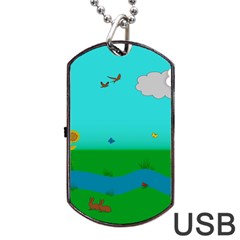 Frog Log Stream River Wallpaper Dog Tag Usb Flash (two Sides)