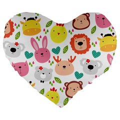 Cute Animals Cartoon Seamless Background Large 19  Premium Heart Shape Cushions